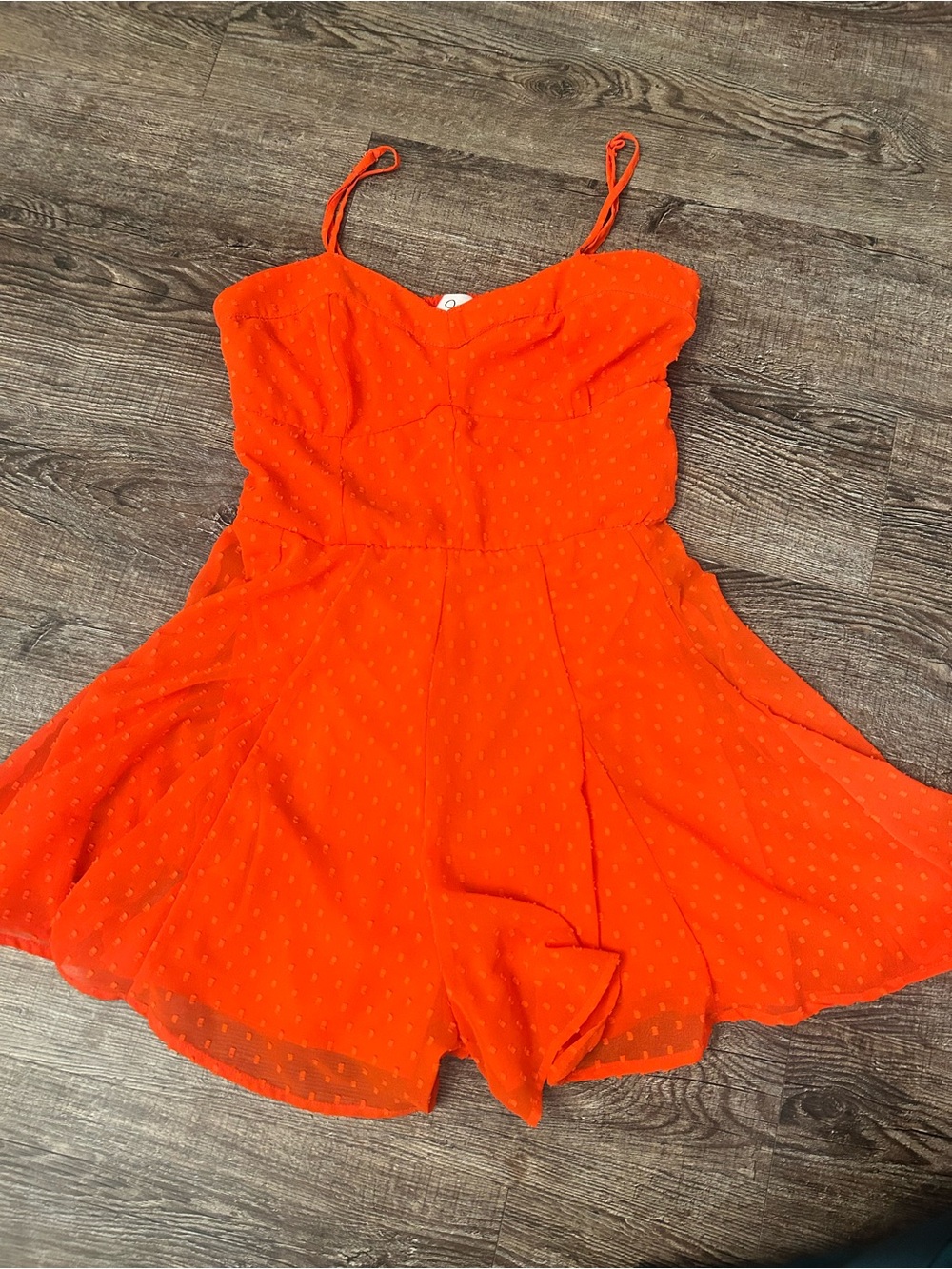 Japna Bright Orange Spaghetti Textured Romper
